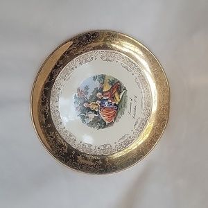 Sabin Crest O Gold 22k Edging Colonial Scene Souvenir Plate Columbia So Carolina